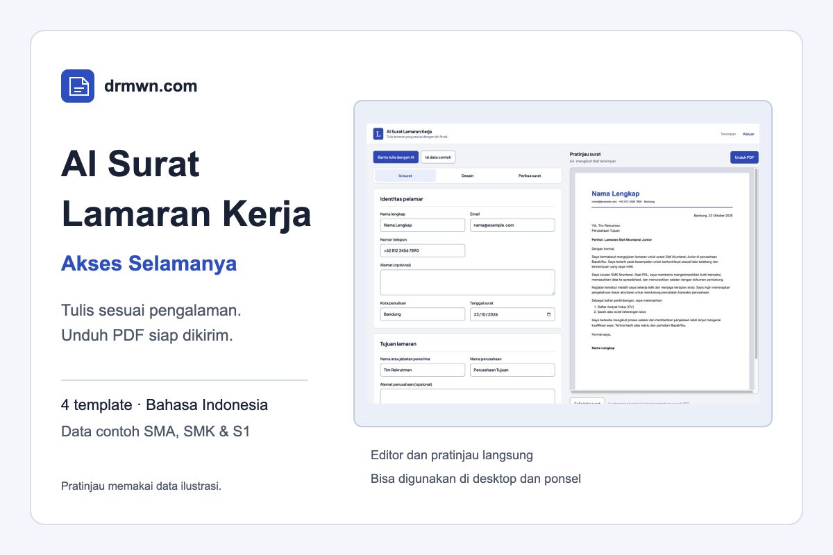 AI Surat Lamaran Kerja: editor dan pratinjau surat